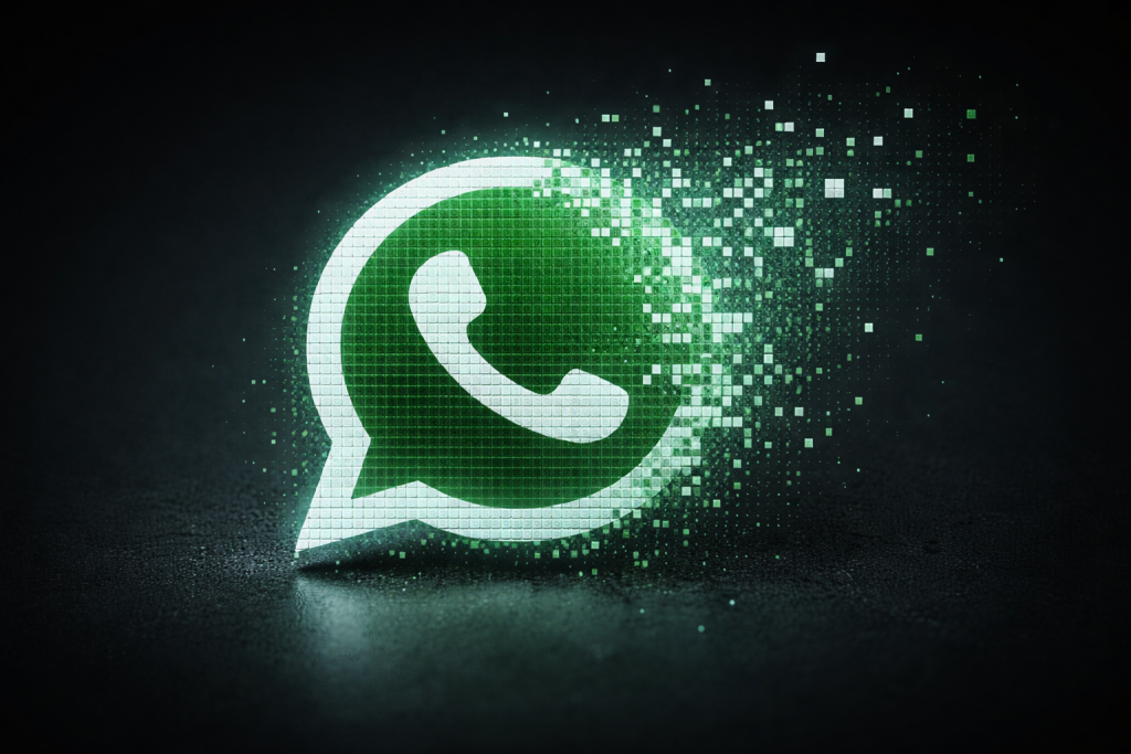 Пиксельная иконка мессенджера WhatsApp с эффектом исчезновения
