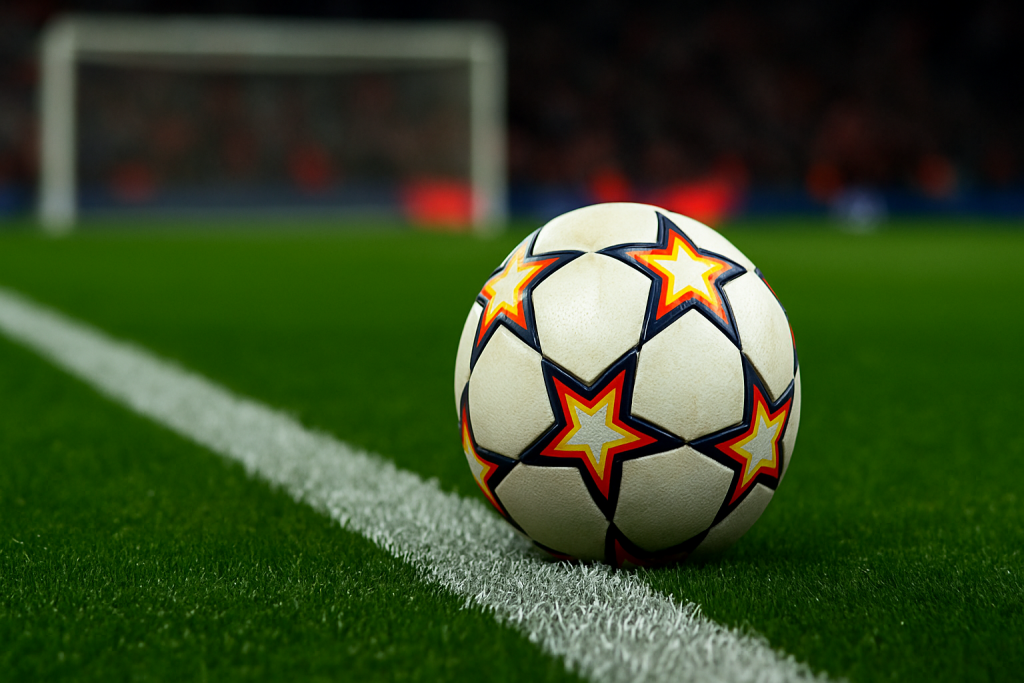 Футбольный мяч на линии ворот
