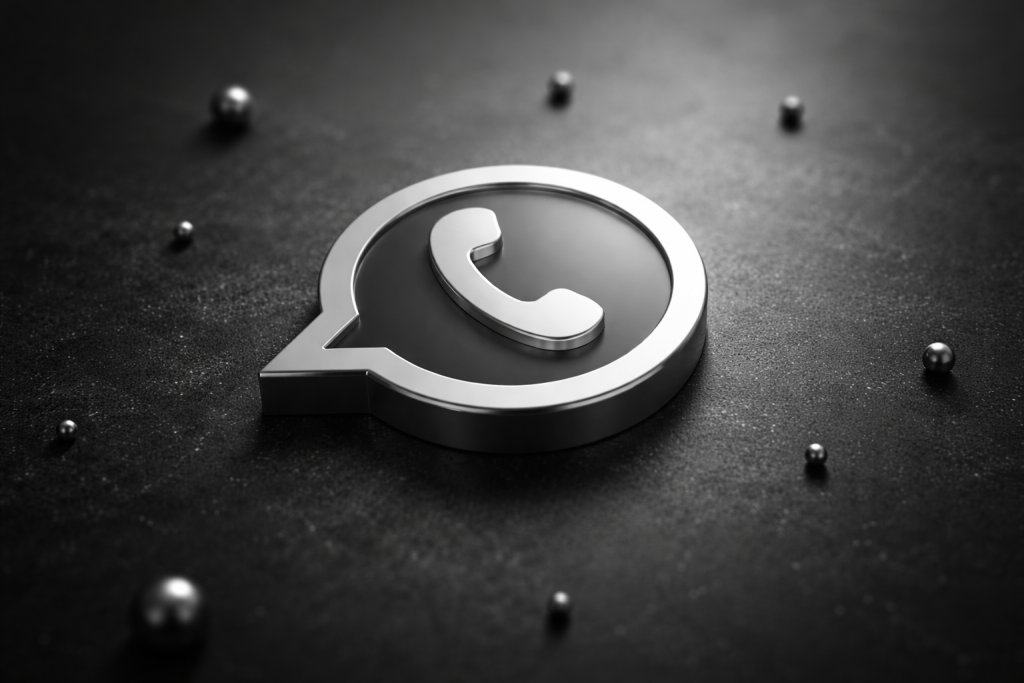 Объёмный логотип WhatsApp в чёрно-белом стиле
