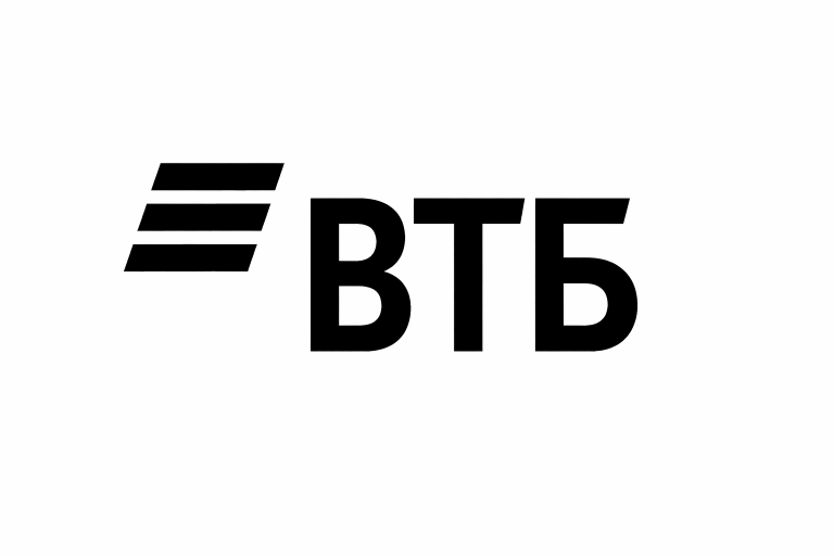 Чёрно-белый логотип ВТБ на светлом фоне, минималистичный стиль