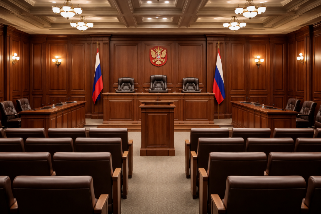 Пустой зал суда перед началом судебного заседания