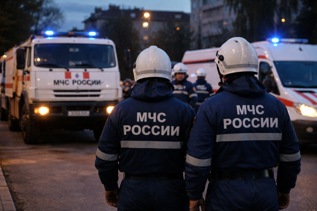 Сотрудники МЧС России дежурят у служебной техники после землетрясения в Краснодарском крае
