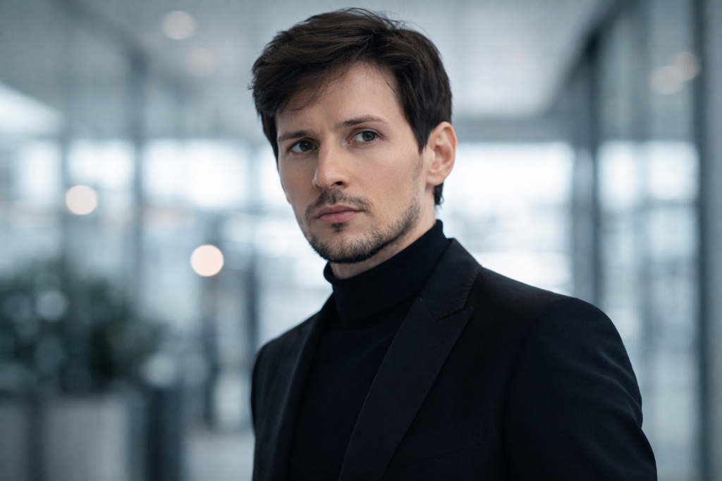 Портрет Павла Дурова на фоне новости о технических ограничениях Telegram