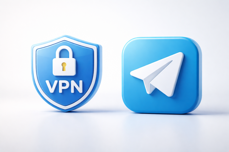 Логотипы Telegram и VPN в минималистичном стиле.