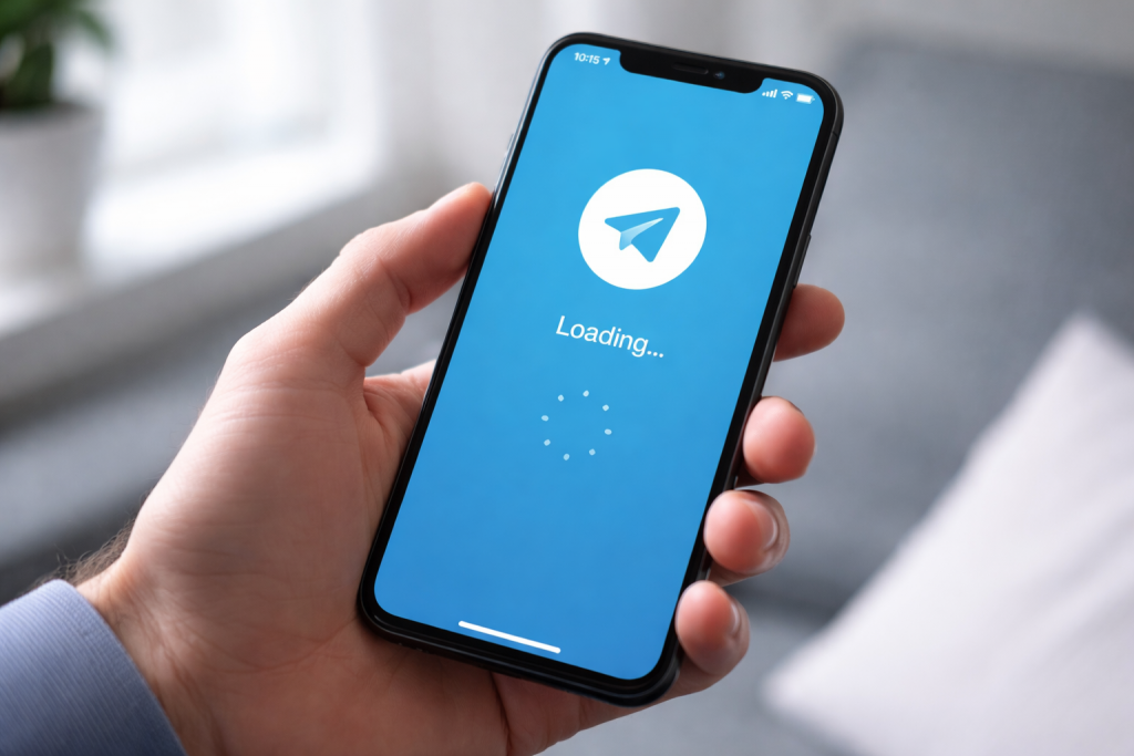 Замедление Telegram в России — смартфон с логотипом Telegram и индикатором загрузки