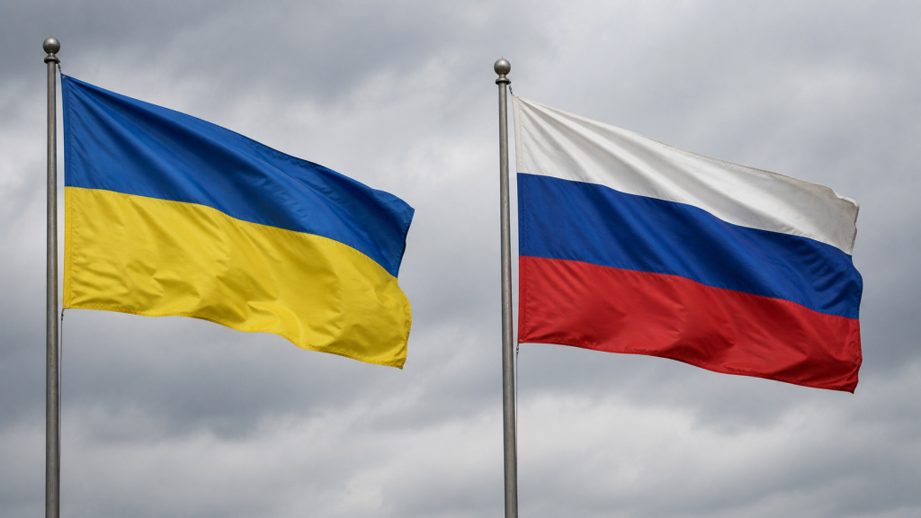 Флаги Украины и России.