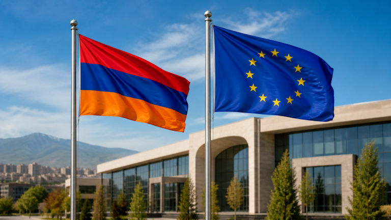 Флаги Армении и Евросоюза.