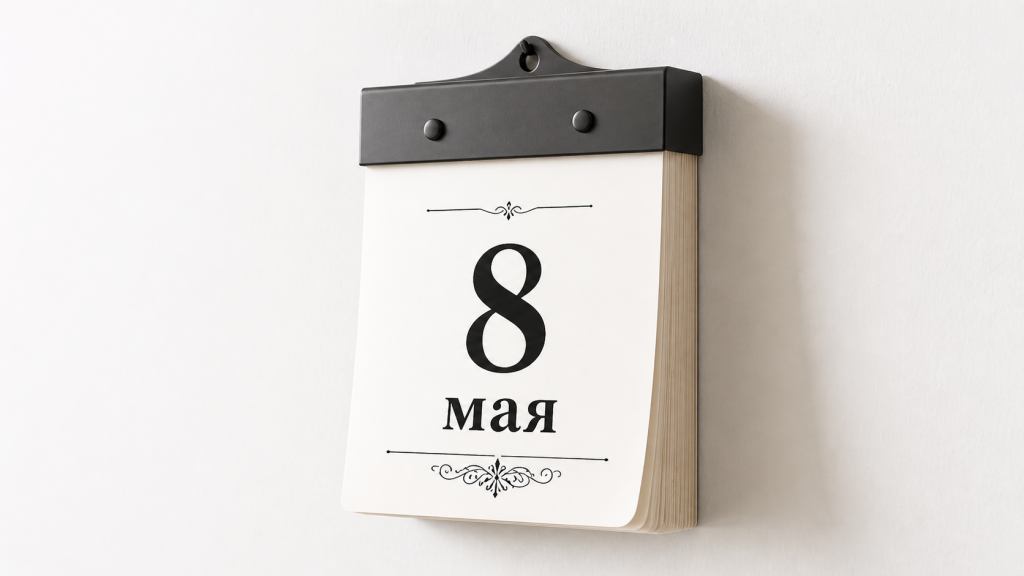 Календарь на стене с датой 8 мая.