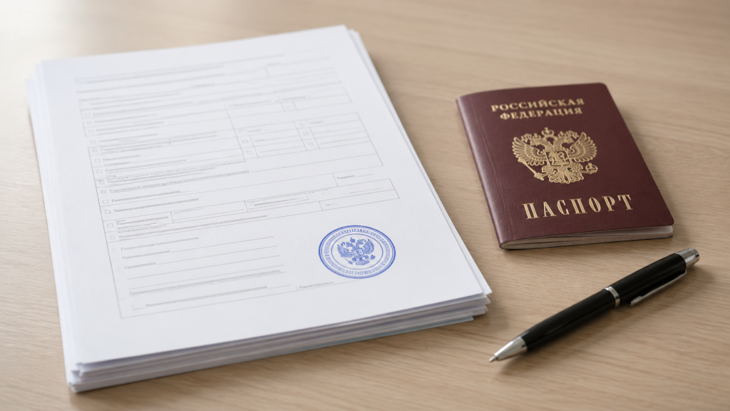 Российский паспорт, заявление и документы для оформления гражданства.