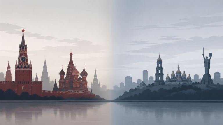 Силуэты Москвы и Киева.