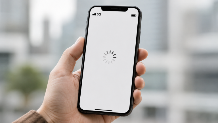 Смартфон с полной шкалой 5G показывает бесконечную загрузку при сбое мобильного интернета